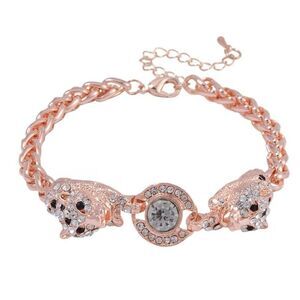 Black and White Austrian Crystal Enameled Tiger Rose Gold Adjustable Bracelet